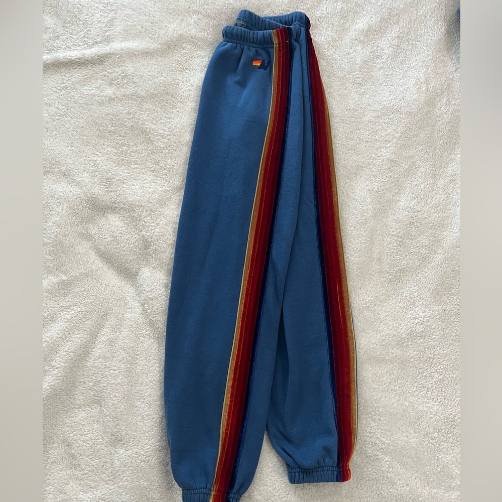 Aviator Nation Double-sided Velvet 5 Stripe Sweatpants - Ocean Blue